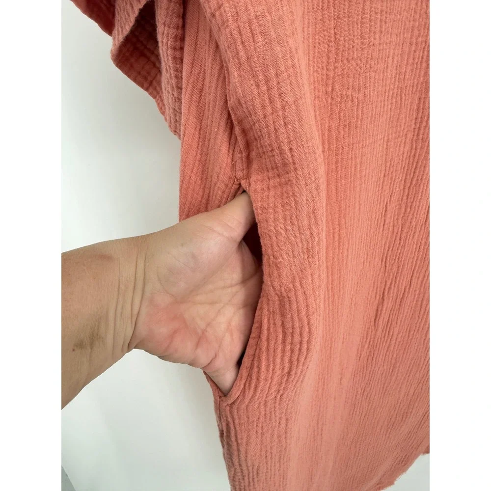 Barefoot Dreams Malibu Maxi Dress Women XS Coral Cotton Gauze V-Neck Beach Cover - Picture 5 of 8